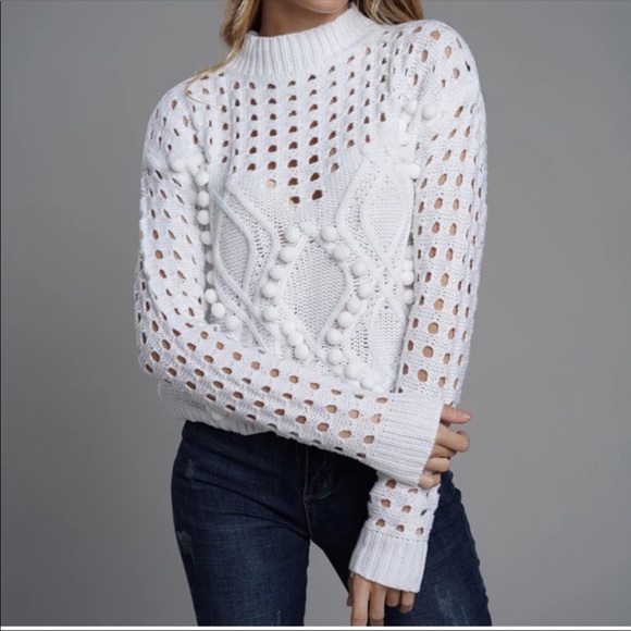 New! CLOSEOUT SALE! Peekaboo Pom knit sweater in white NWT - Picture 5 of 8